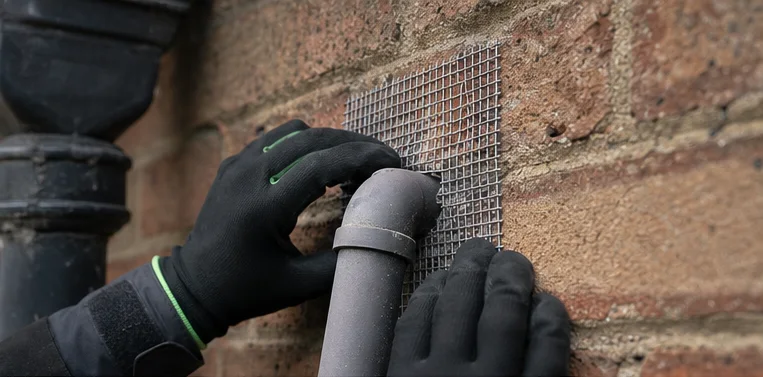 Close-up of pest proofing work sealing an entry point